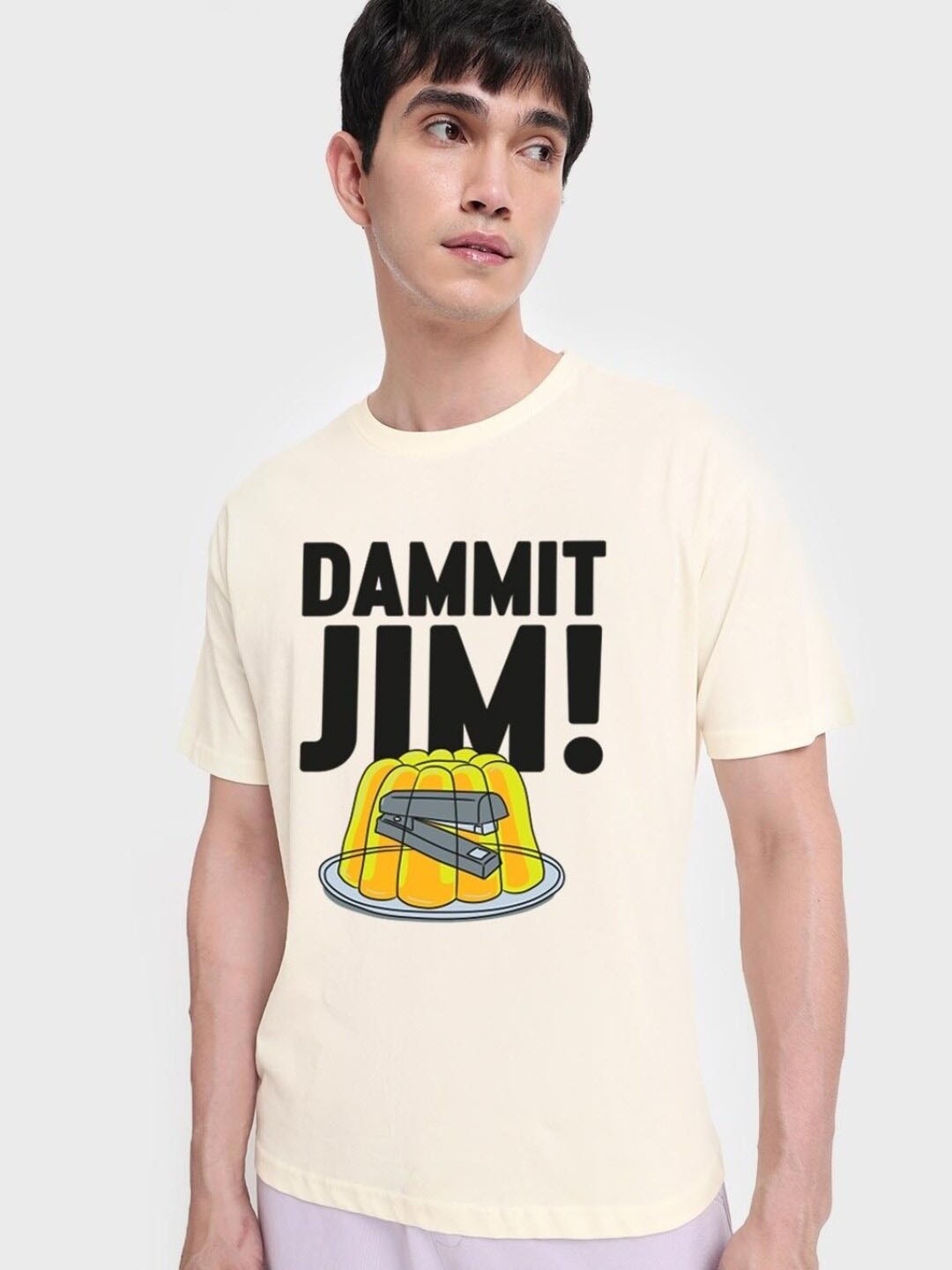 

Bewakoof x OFFICIAL THE OFFICE MERCHANDISE Dammit Jim Graphic Printed Oversized T-shirt, Cream