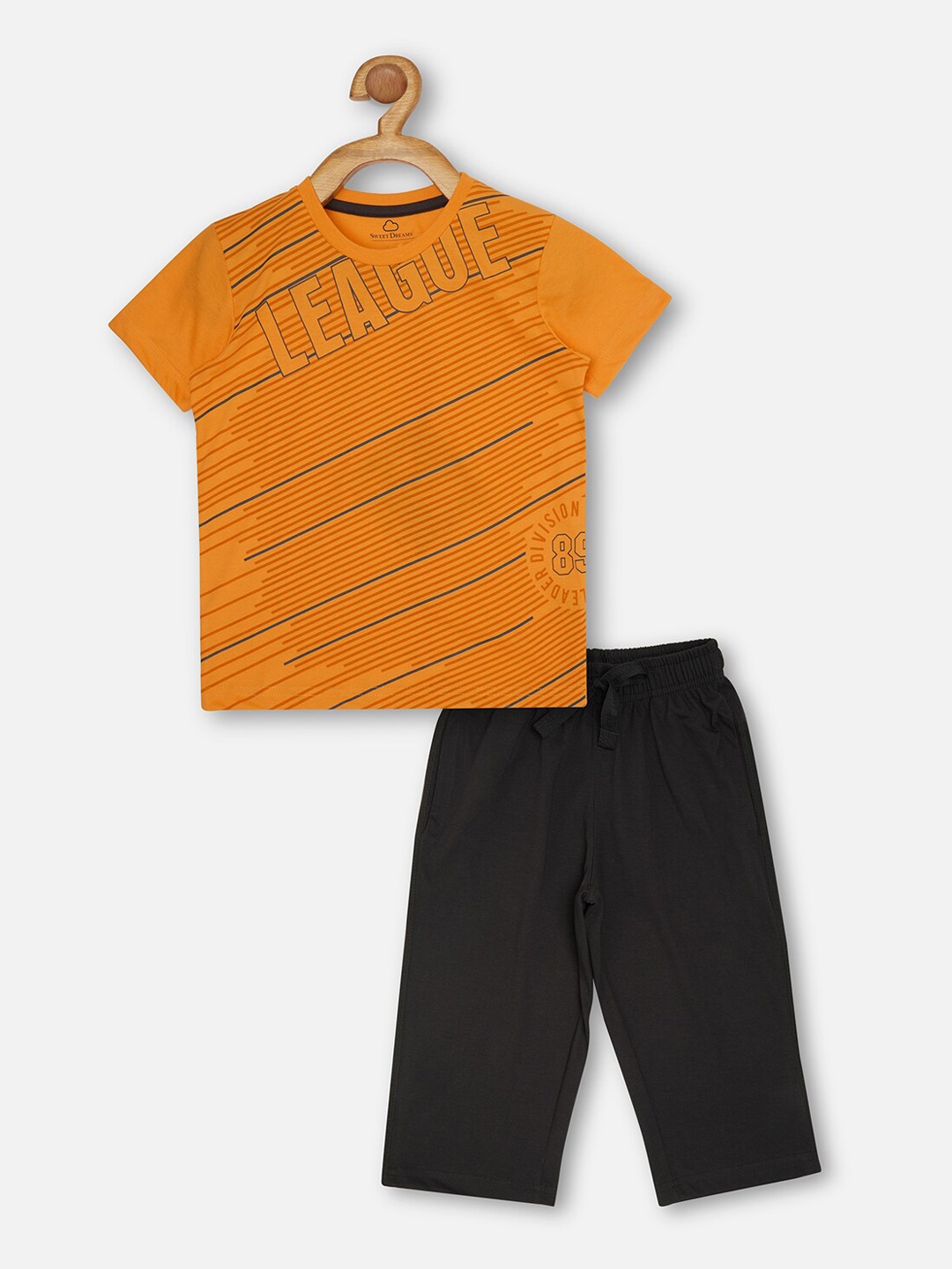 

Sweet Dreams Boys Yellow & Black Striped Pure Cotton Night Suit