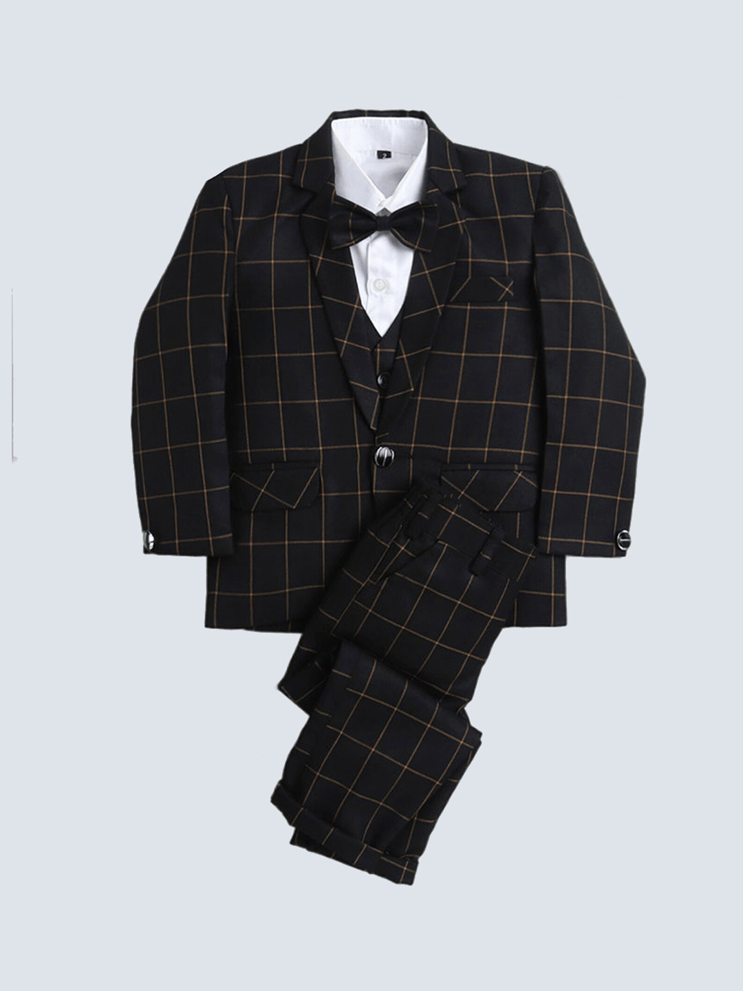 

Jeetethnics Boys 5 Piece Checked Single-Breasted Suit, Black