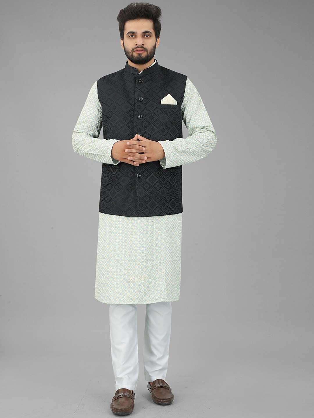 

N N ENTERPRISE Self-Design Nehru Jacket, Black