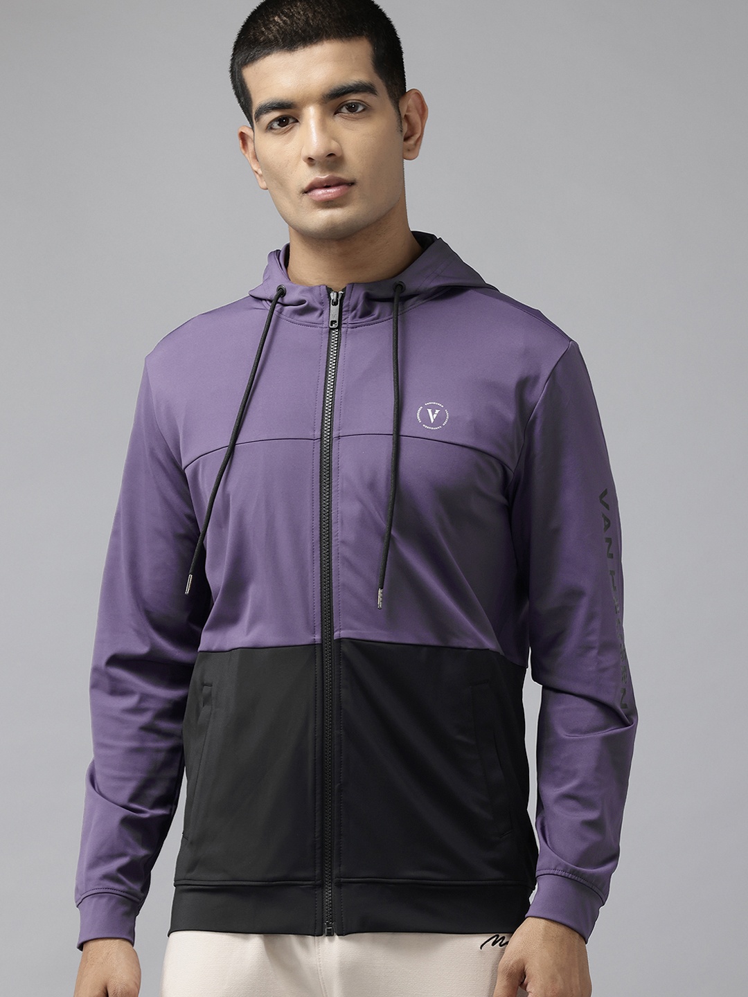 

Van Heusen Flex Hooded Colourblocked Sweatshirt, Purple