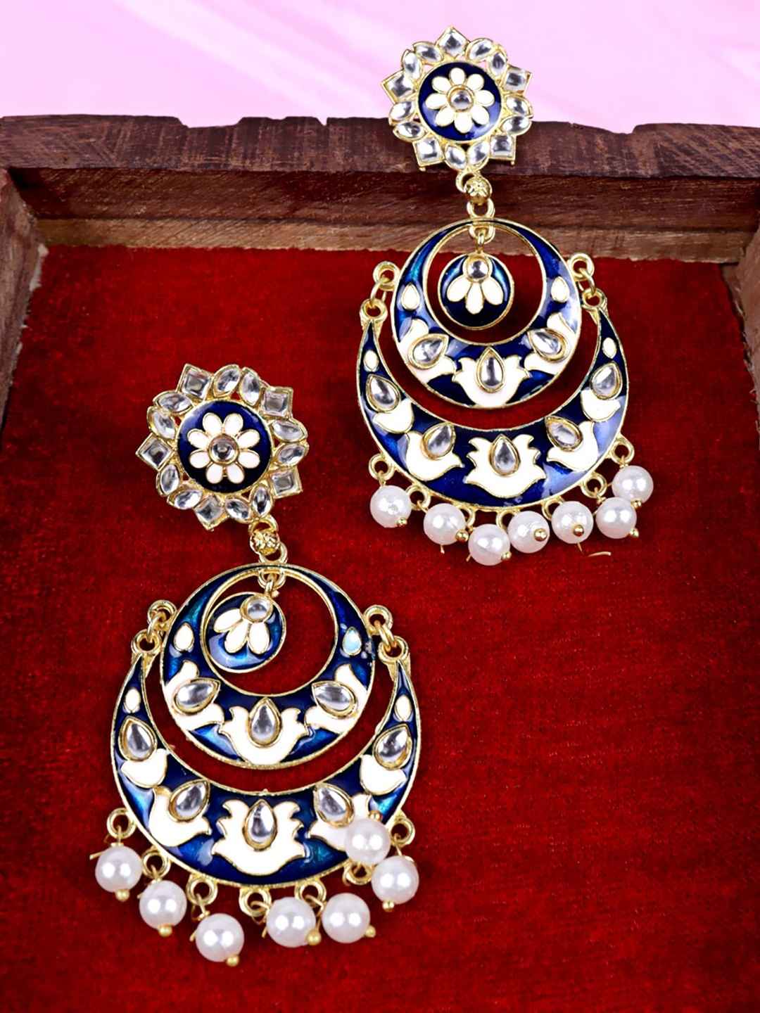 

VAGHBHATT Classic Stone Studded & Beaded Drop Earrings, Gold