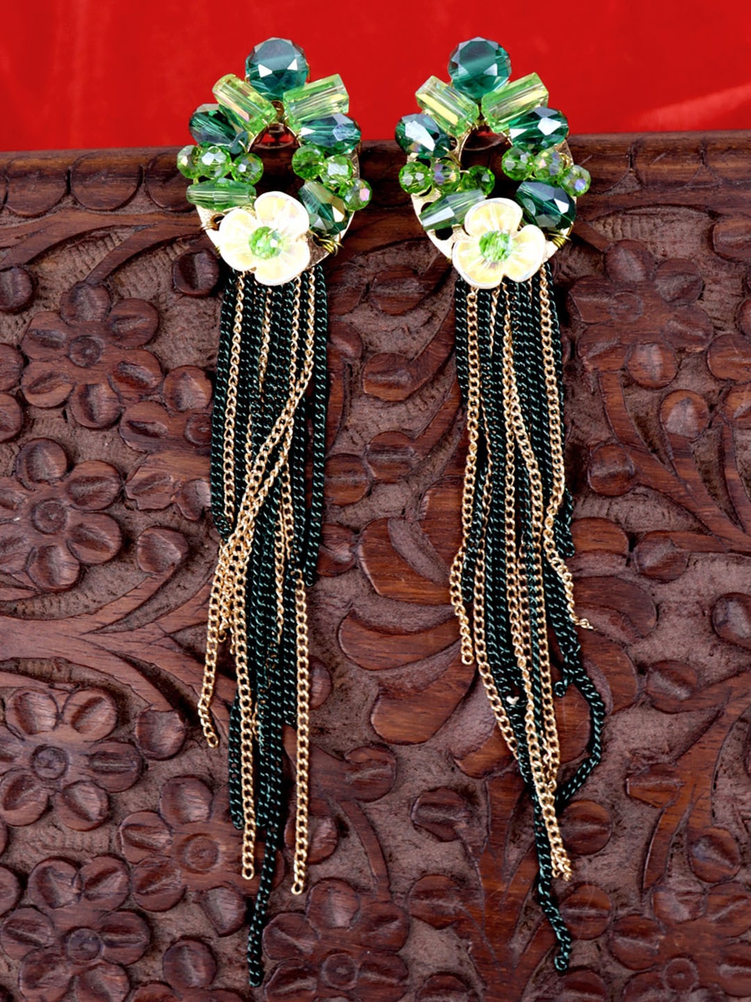 

VAGHBHATT Classic Artificial Beads Drop Earrings, Green