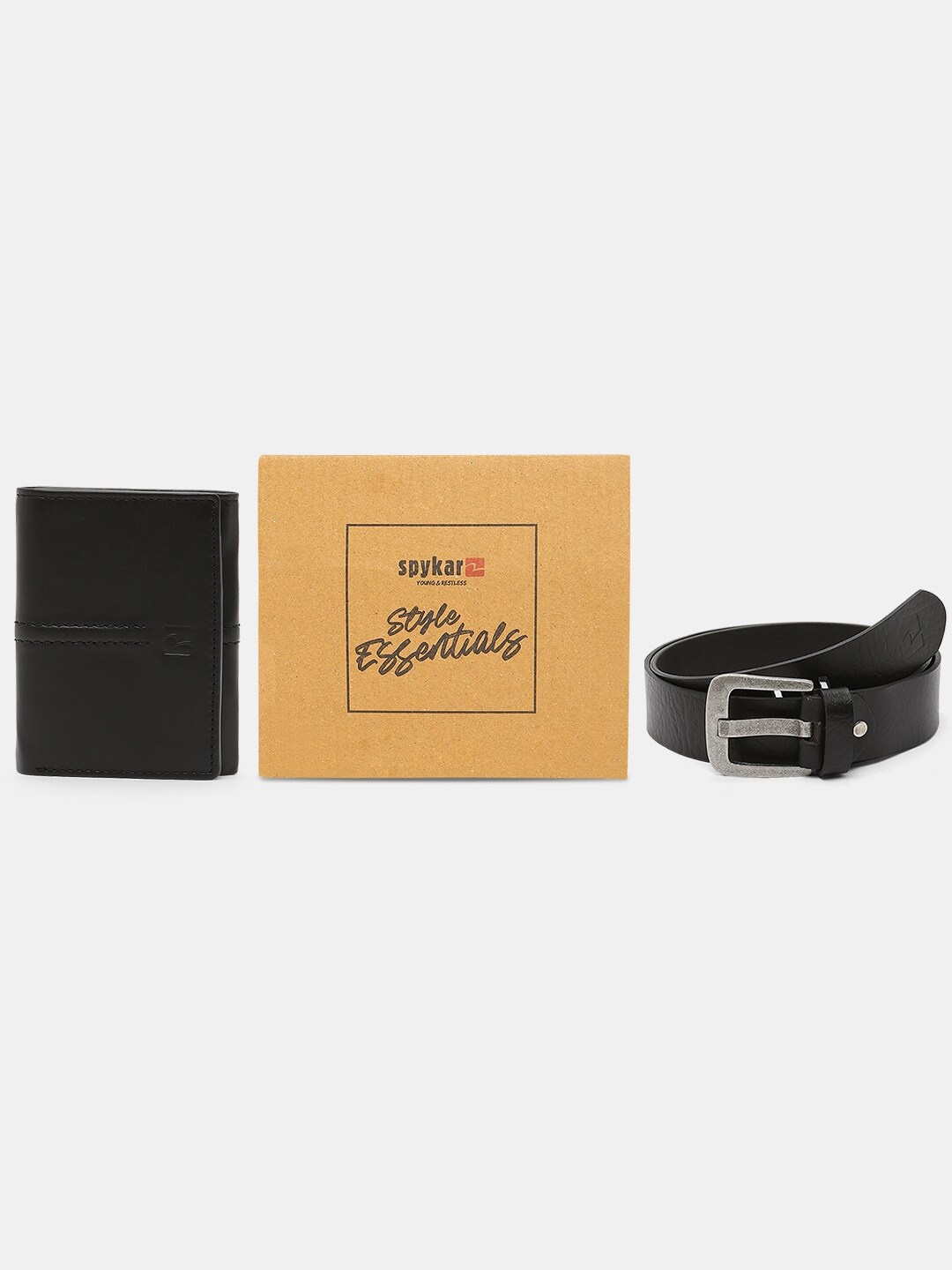

Spykar Leather Belt & Wallet Combo, Black