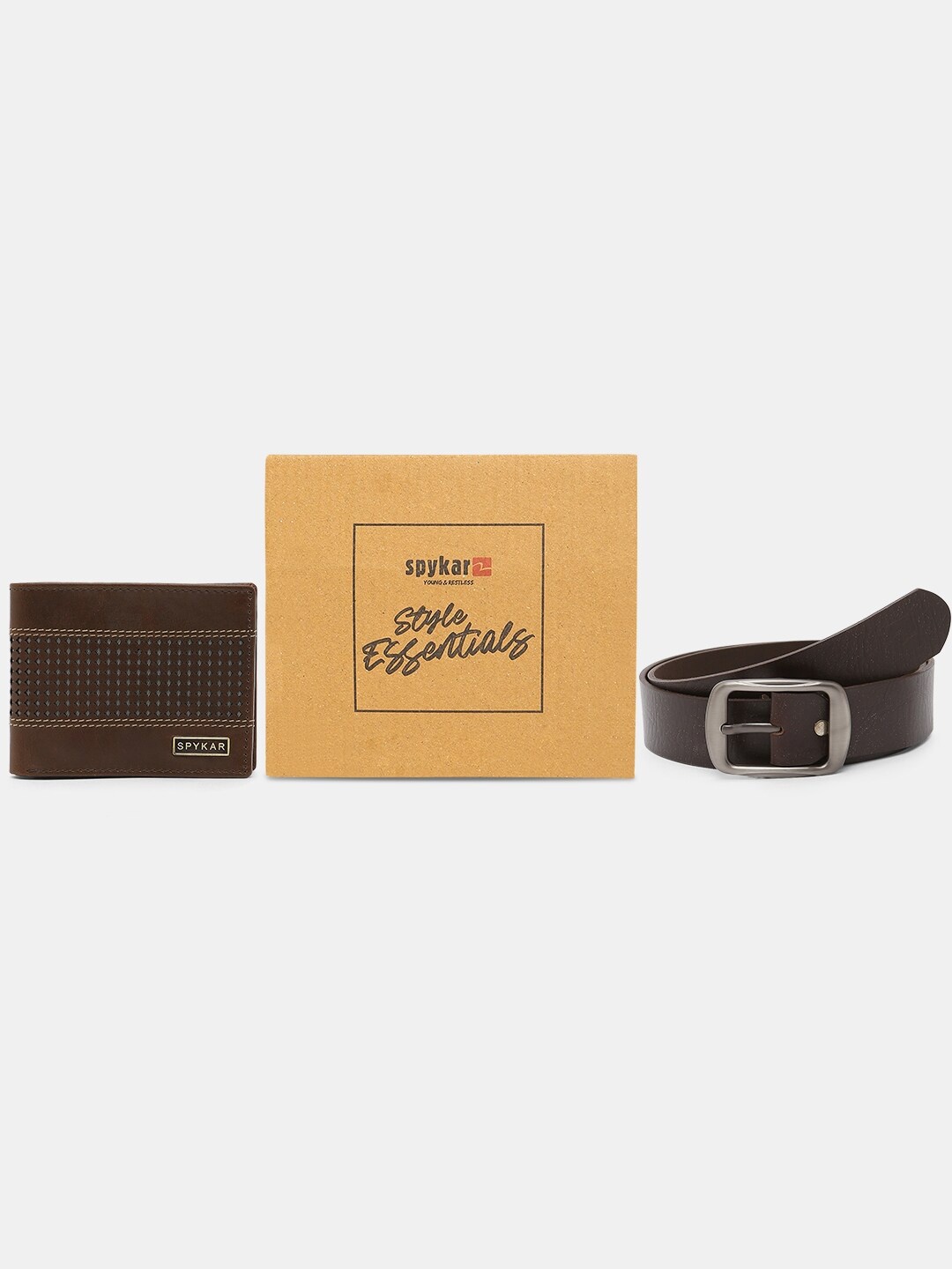 

SPYKAR Leather Belt & Wallet Combo, Brown