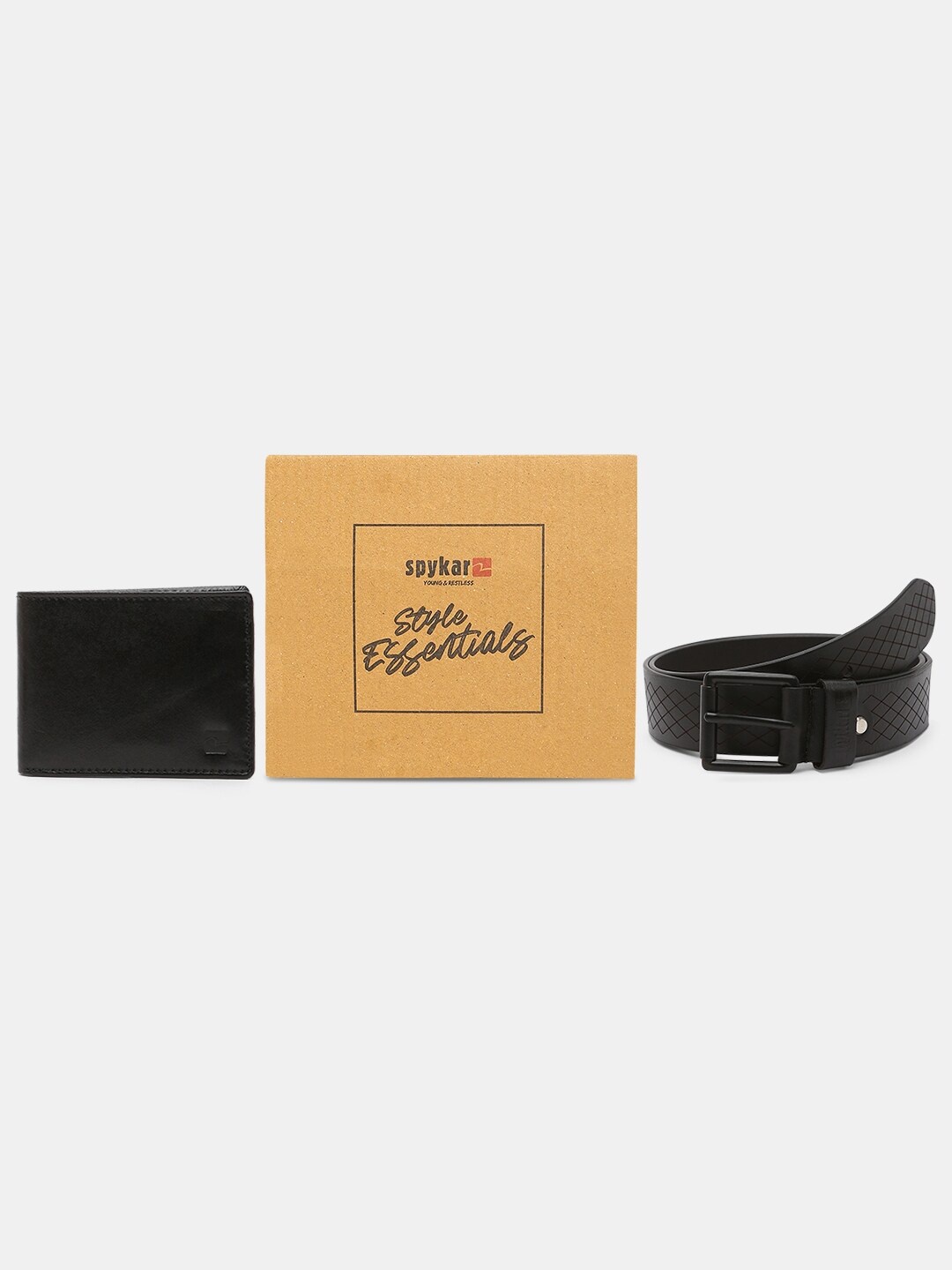 

SPYKAR Men Leather Belt & Wallet, Black
