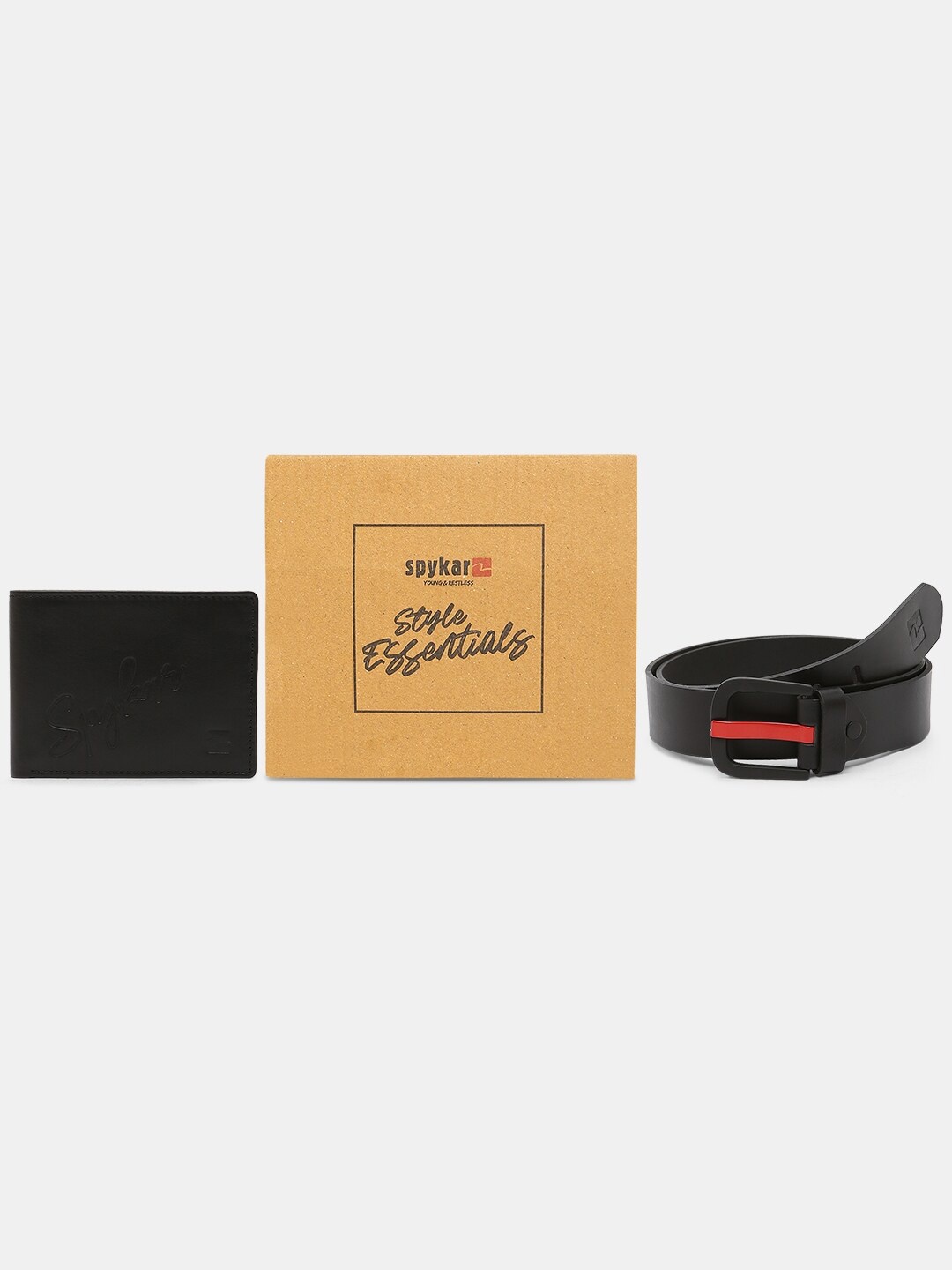 

Spykar Leather Belt & Wallet Combo, Black