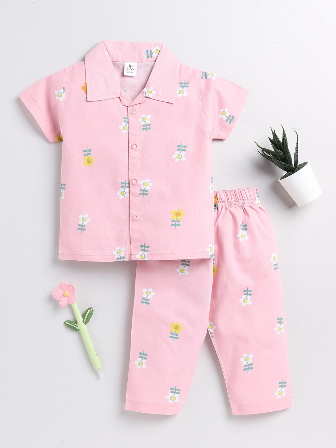 

Clt.s Kids Floral Printed Pure Cotton Night Suit, Pink