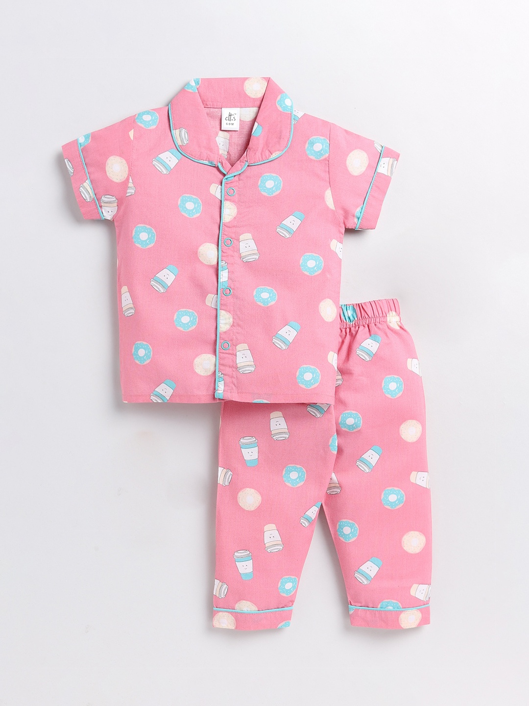 

Clt.s Kids Conversational Printed Pure Cotton Night Suit, Pink