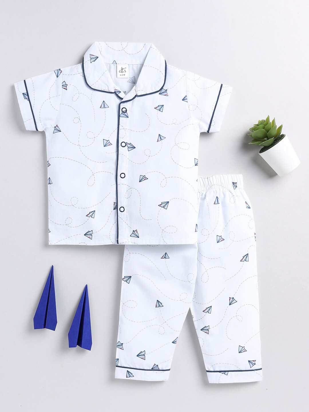 

Clt.s Kids Conversational Printed Pure Cotton Night Suit, White
