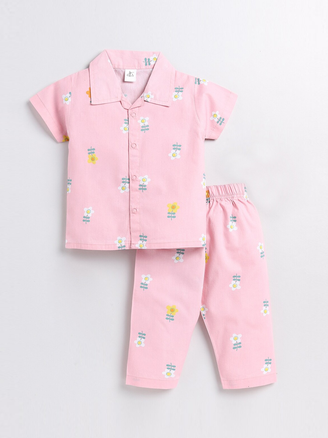 

Clt.s Kids Floral Printed Pure Cotton Night Suit, Pink