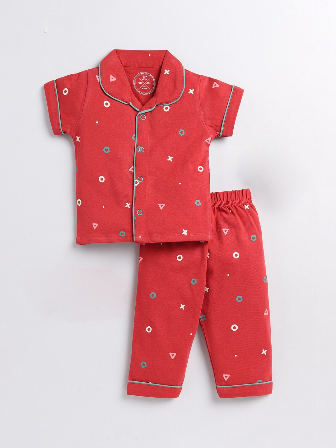 

Clt.s Kids Geometric Printed Pure Cotton Night Suit, Red