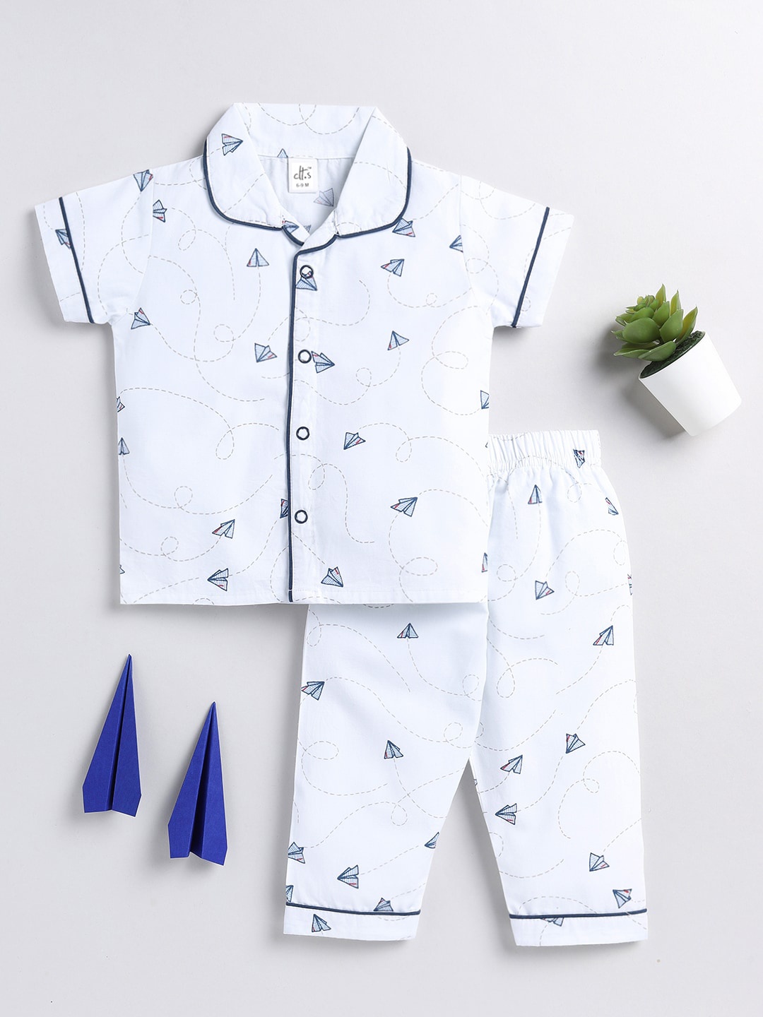 

Clt.s Kids Conversational Printed Pure Cotton Night Suit, White