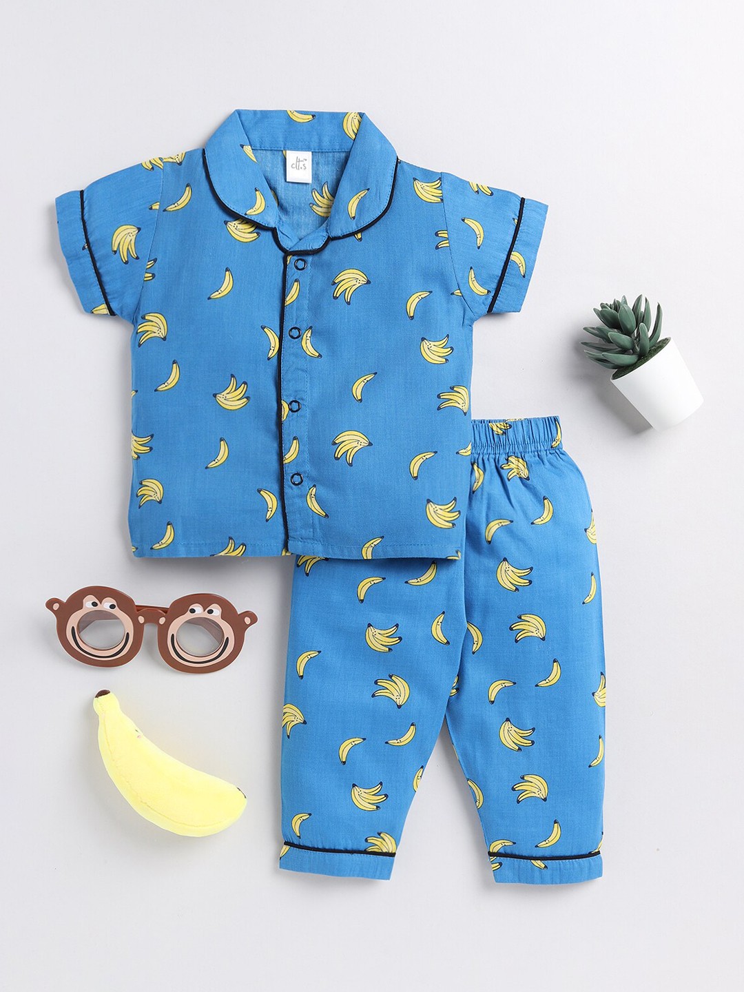 

Clt.s Kids Conversational Printed Pure Cotton Night Suit, Blue