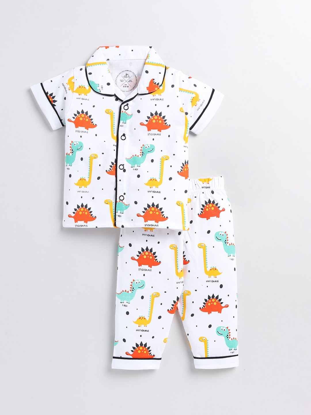 

Clt.s Kids Conversational Printed Pure Cotton Night Suit, White