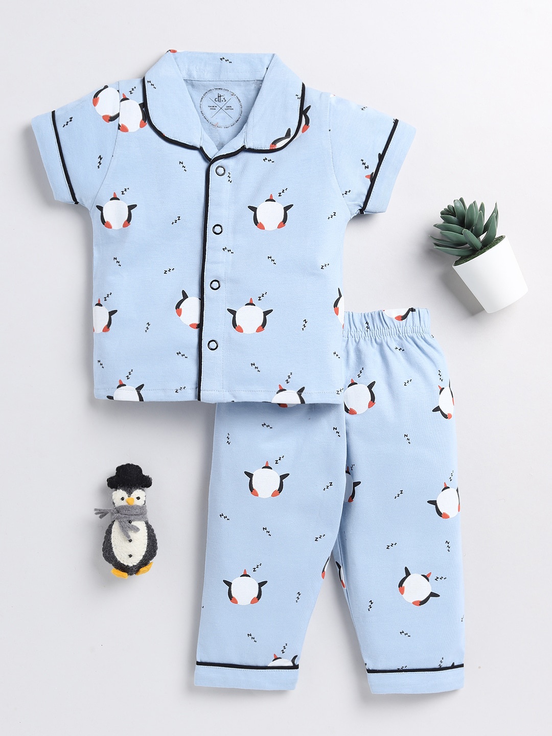 

Clt.s Kids Conversational Printed Pure Cotton Night Suit, Blue
