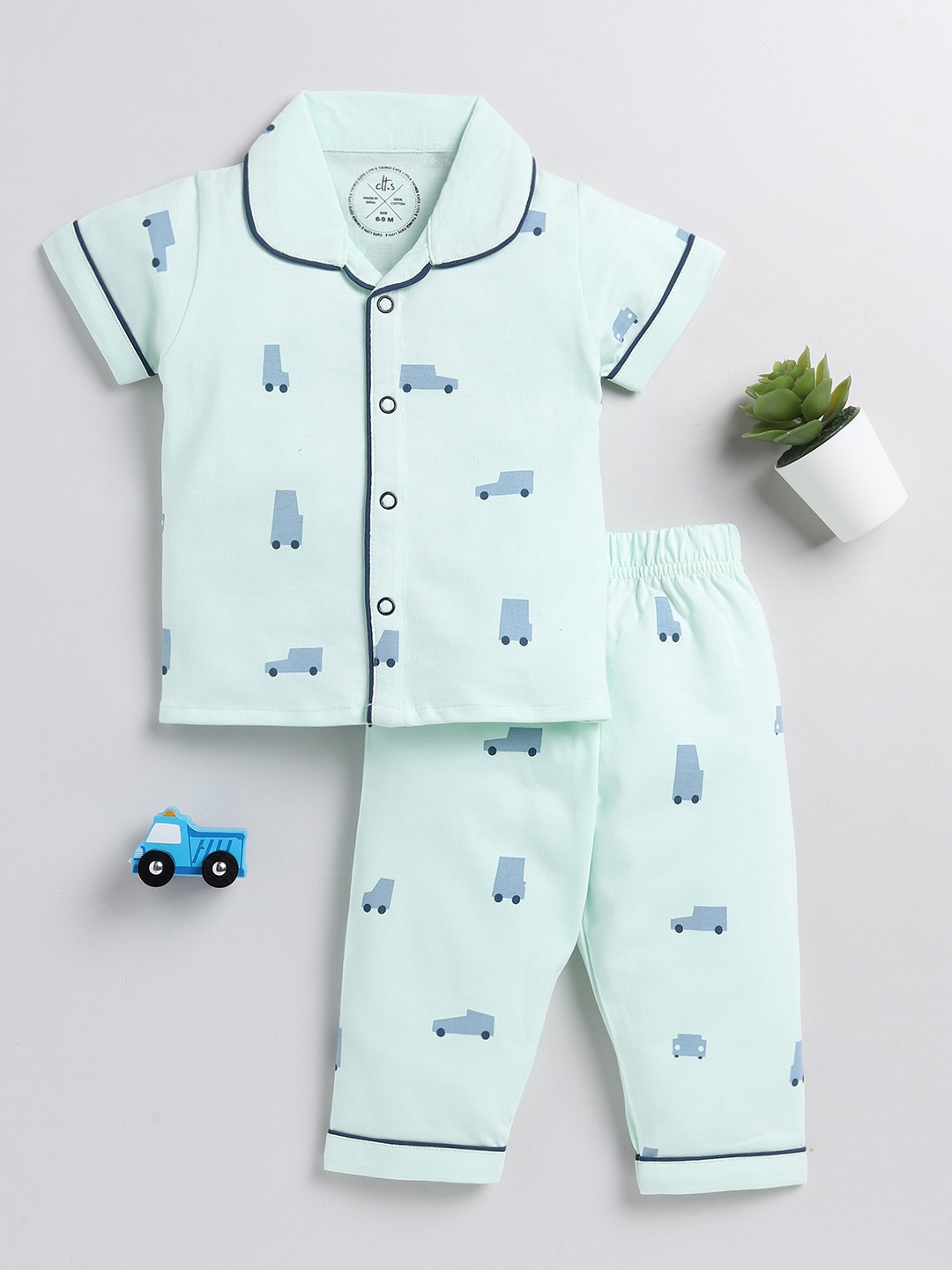 

Clt.s Kids Conversational Printed Pure Cotton Night Suit, Sea green