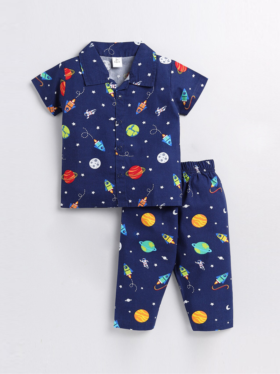 

Clt.s Kids Conversational Printed Pure Cotton Night Suit, Blue