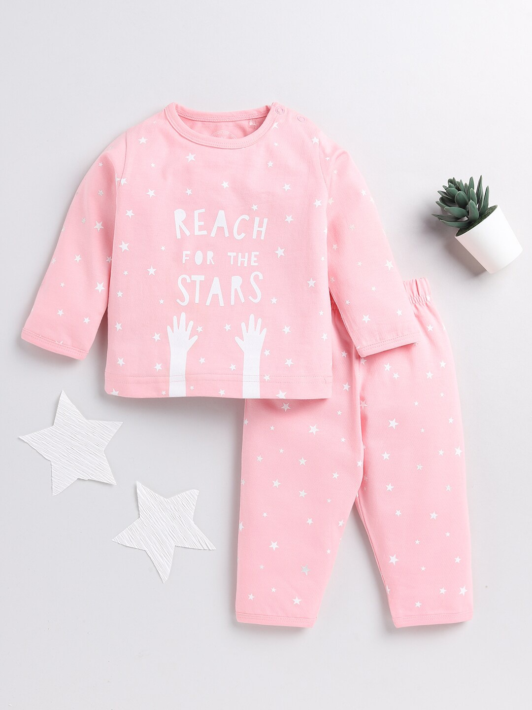 

Clt.s Kids Typography Printed Pure Cotton Night Suit, Pink
