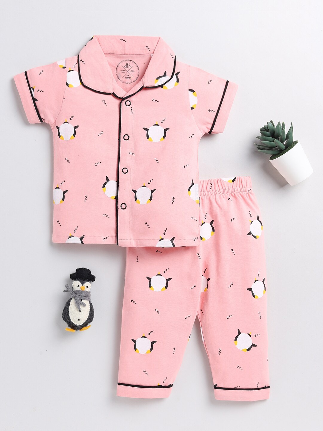 

Clt.s Kids Conversational Printed Pure Cotton Night Suit, Pink