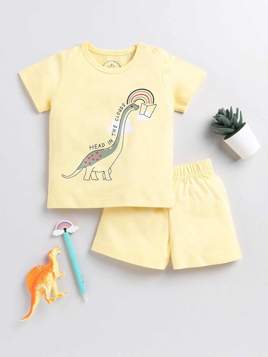 

Clt.s Kids Graphic Printed Pure Cotton Night Suit, Yellow