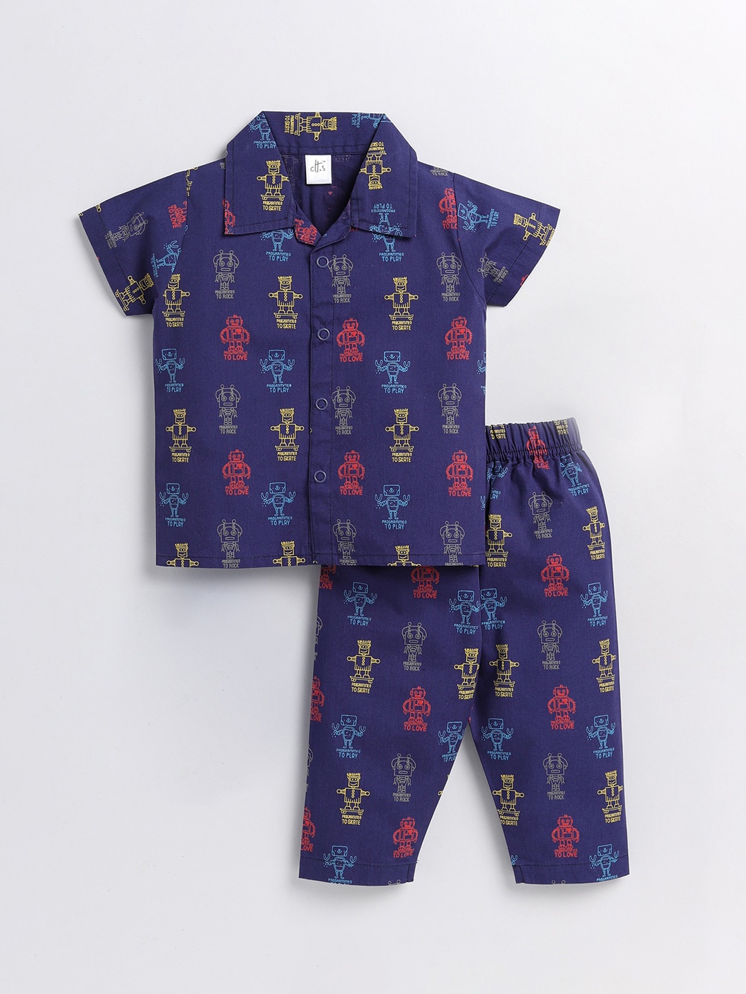 

Clt.s Kids Conversational Printed Pure Cotton Night Suit, Blue