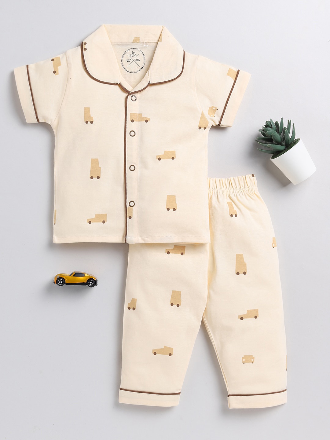 

Clt.s Kids Conversational Printed Pure Cotton Night Suit, Cream
