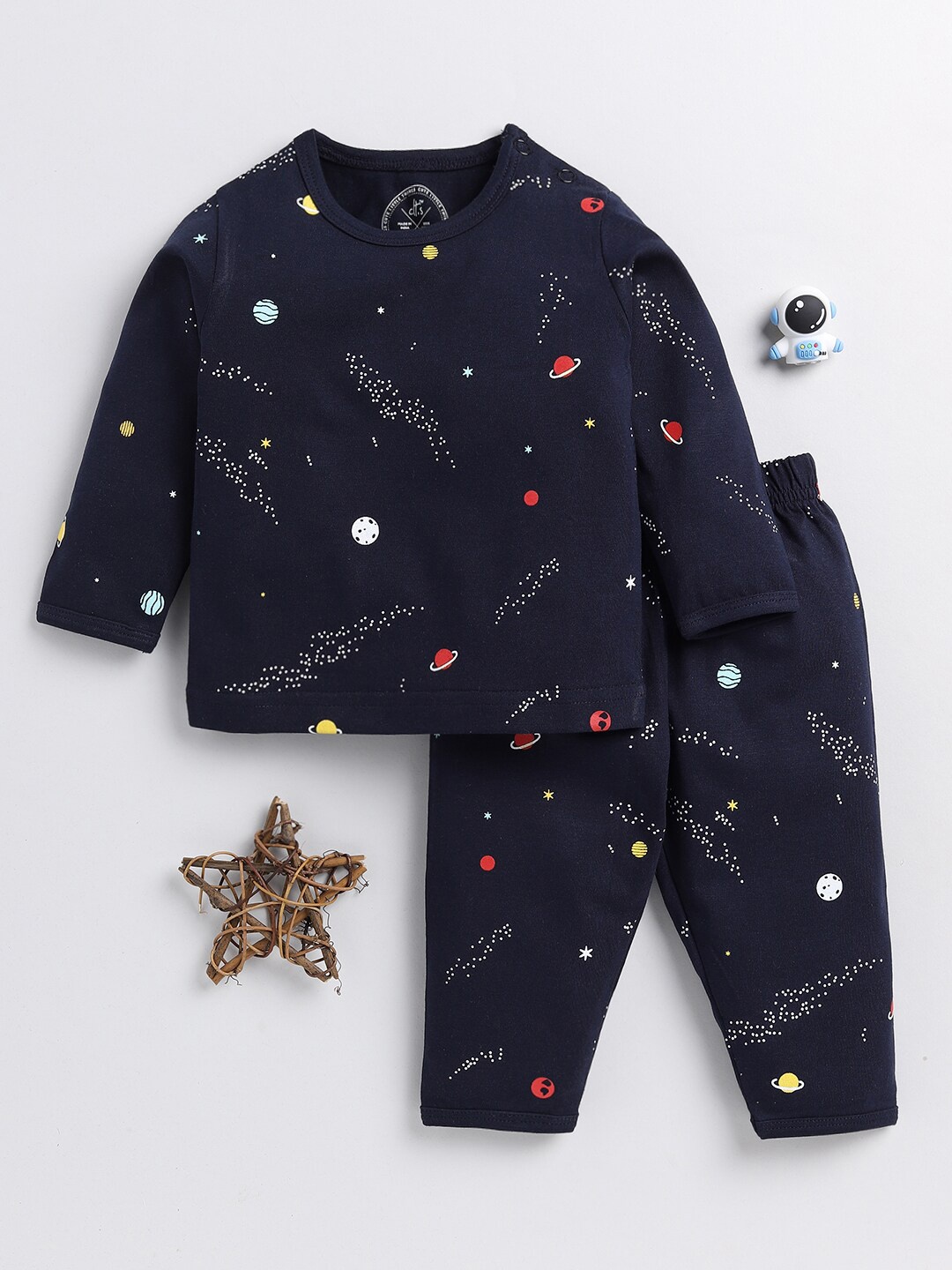 

Clt.s Kids Conversational Printed Pure Cotton Night Suit, Blue