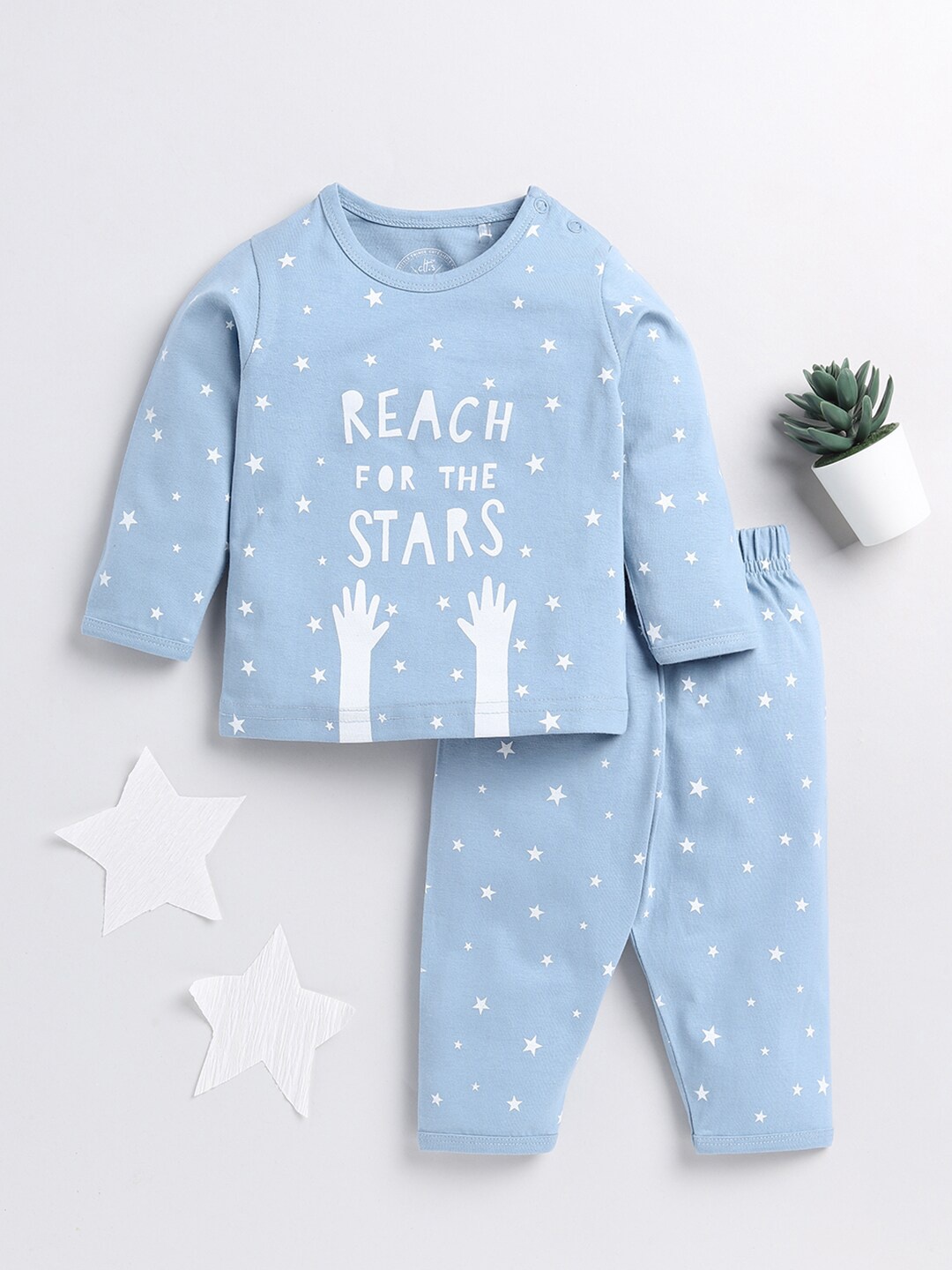 

Clt.s Kids Typography Printed Pure Cotton Night Suit, Blue