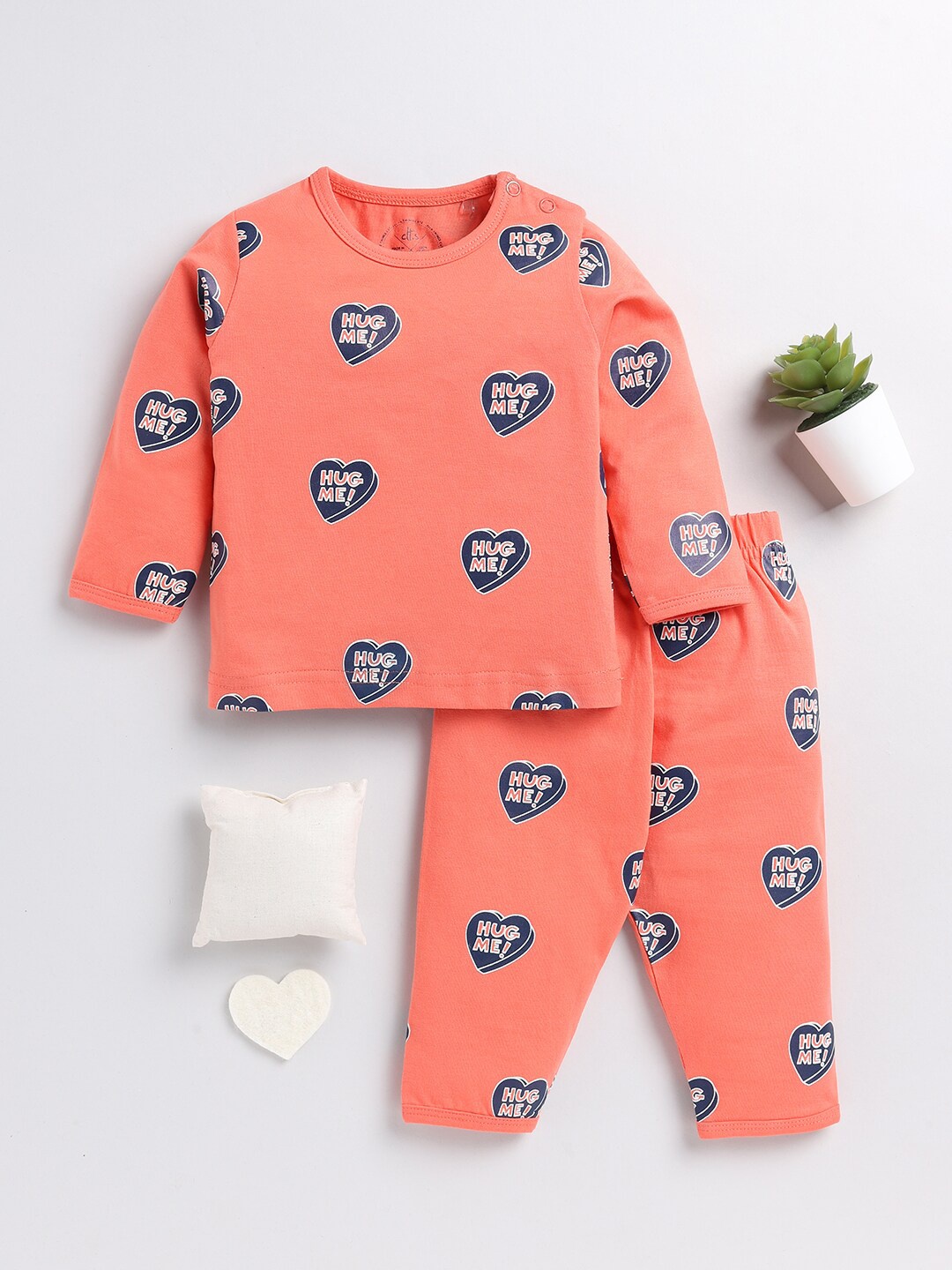 

Clt.s Kids Conversational Printed Pure Cotton Night Suit, Orange