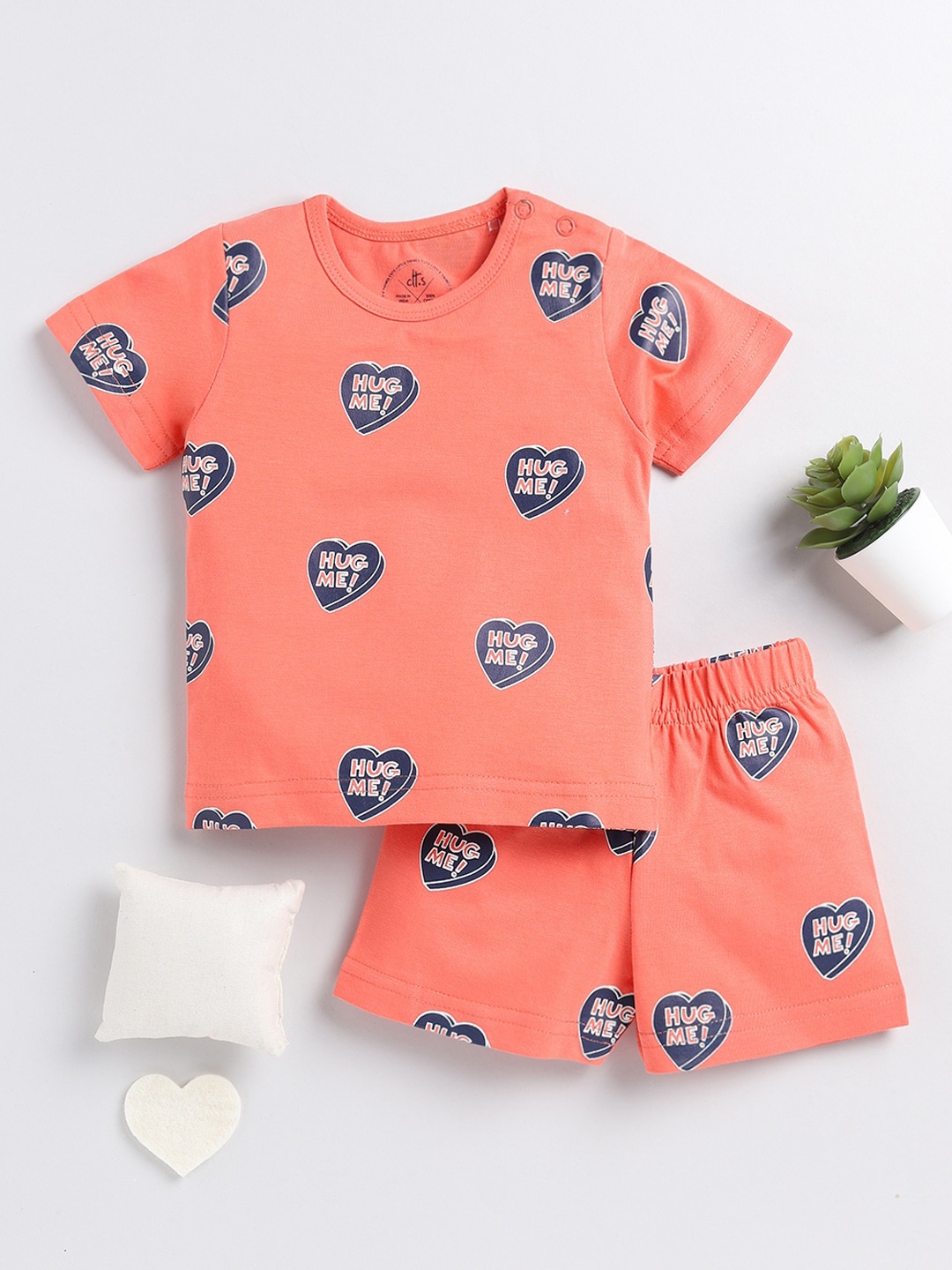 

Clt.s Kids Conversational Printed Pure Cotton Night Suit, Orange