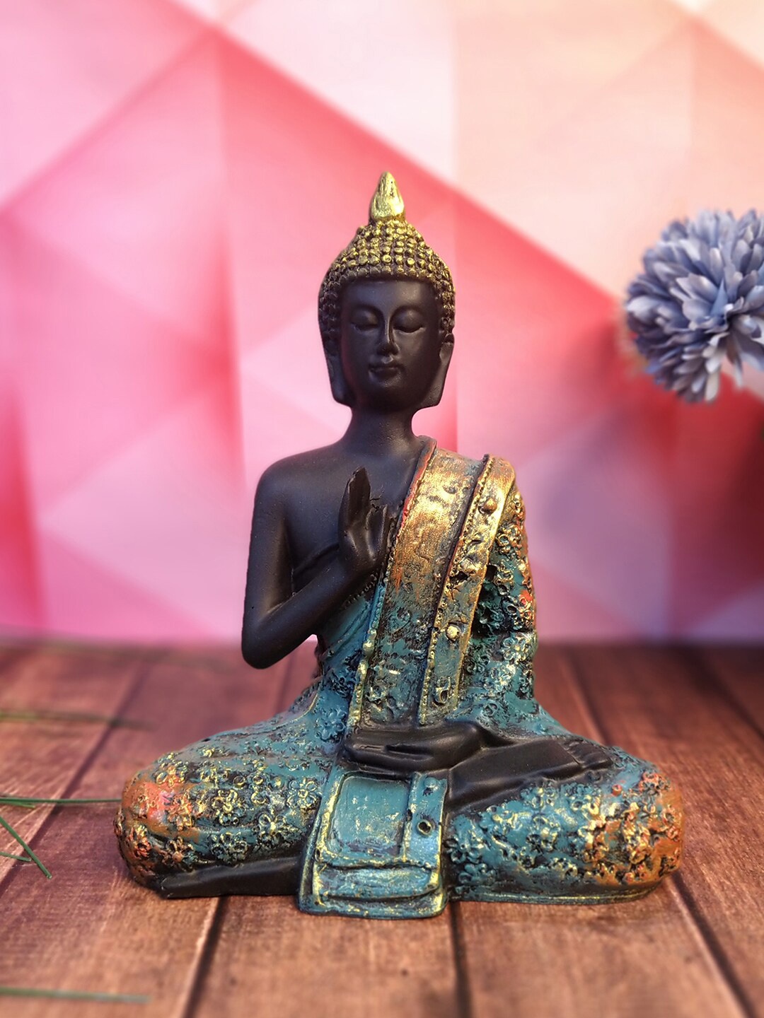 

WENS Blue & Gold-Toned Thai Meditation Buddha Figurine Showpiece