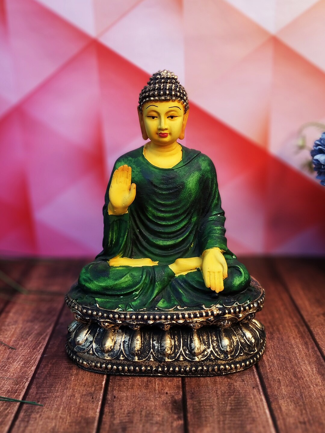 

WENS Green & Yellow Textured Polyresin Buddha Idol Showpiece