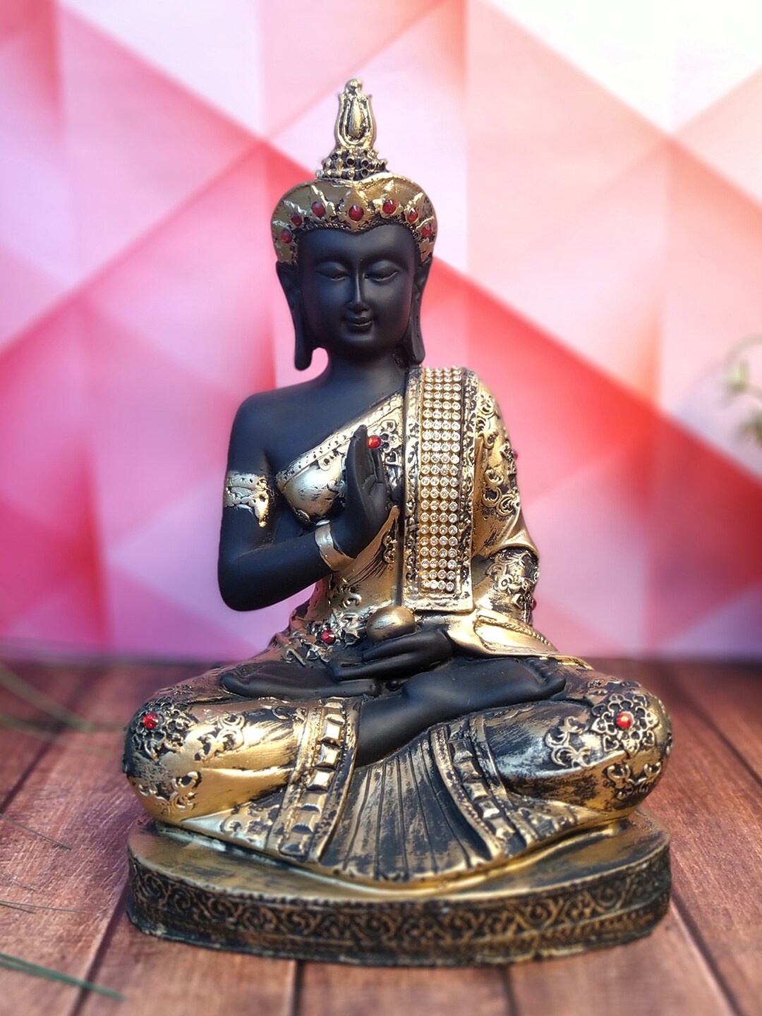 

WENS Black & Gold Toned Thai Meditation Buddha Figurine Showpiece