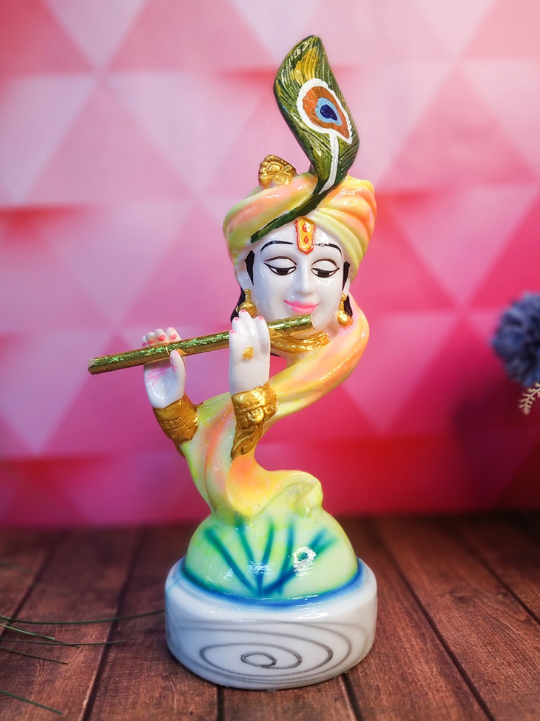 

WENS Yellow & White Polyresin Lord Krishna Playing Flute Showpiece