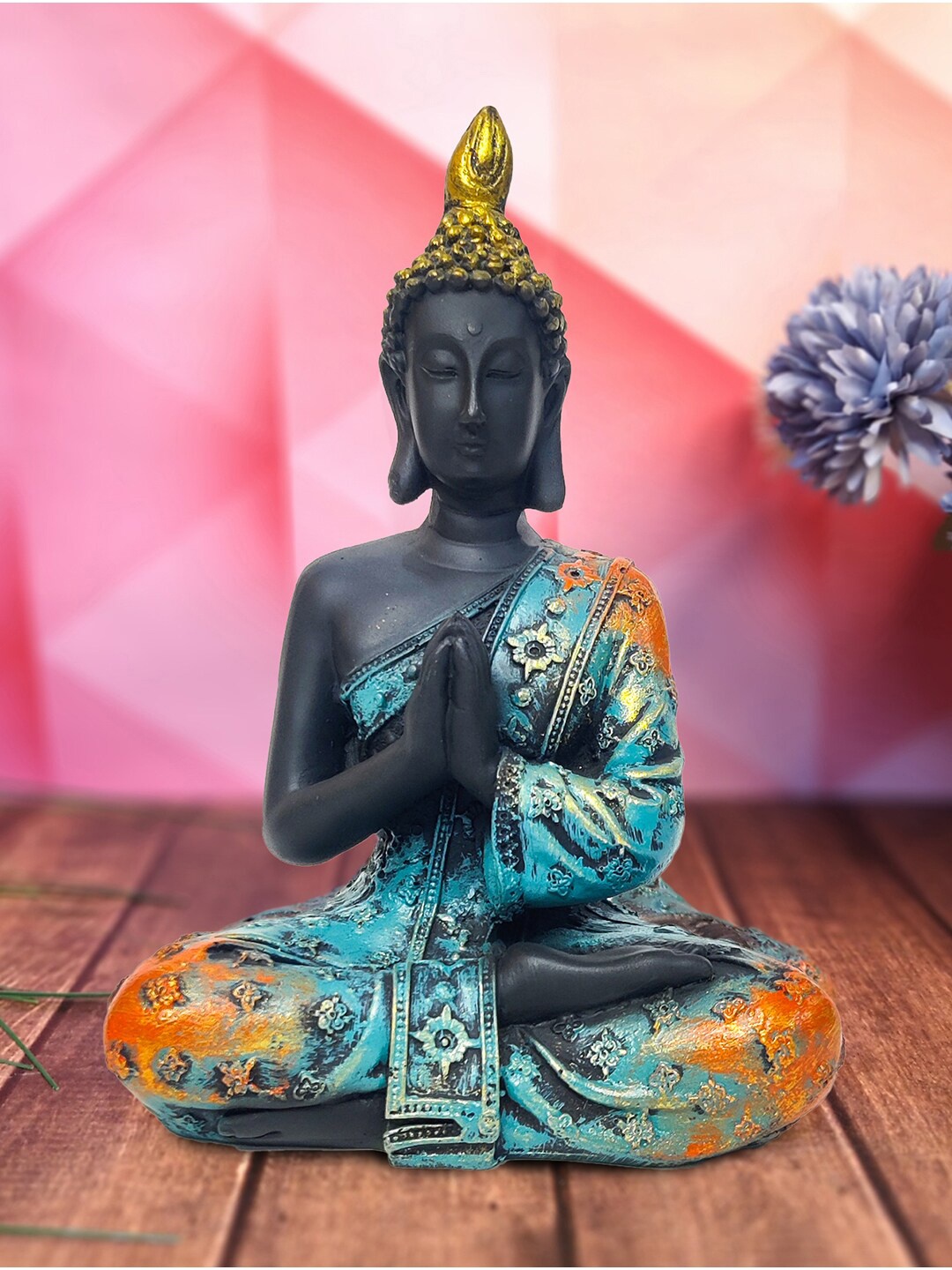 

WENS Grey & Turquoise Blue Thai Meditation Buddha Figurine Showpiece