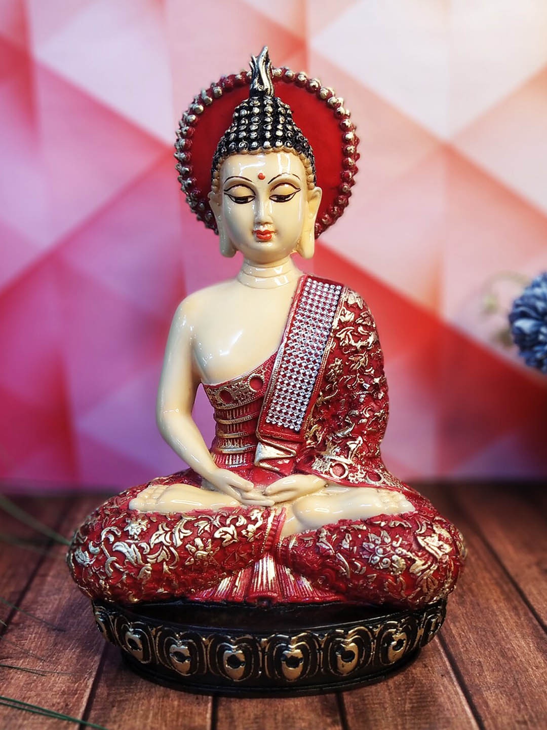 

WENS Red & Cream Coloured Feng Shui Polyresin Thai Chakra Buddha Showpieces