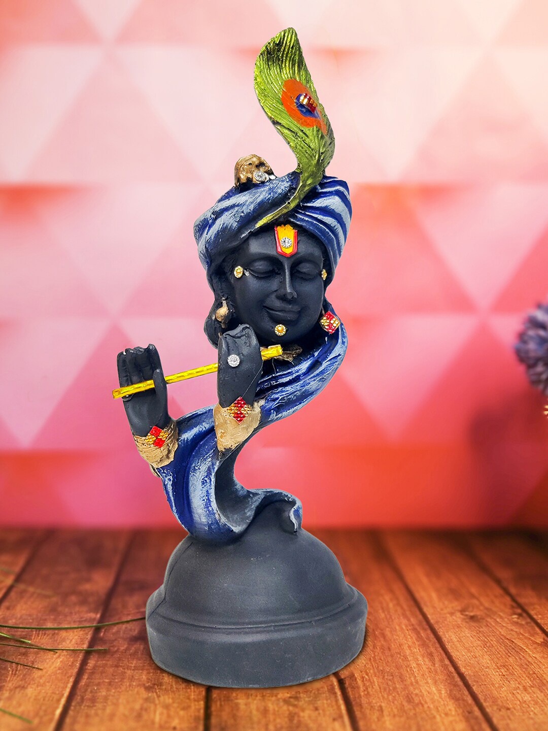 

WENS WENS Blue & Grey Textured Lord Krishna Modern Statue Playing Flute Showpiece