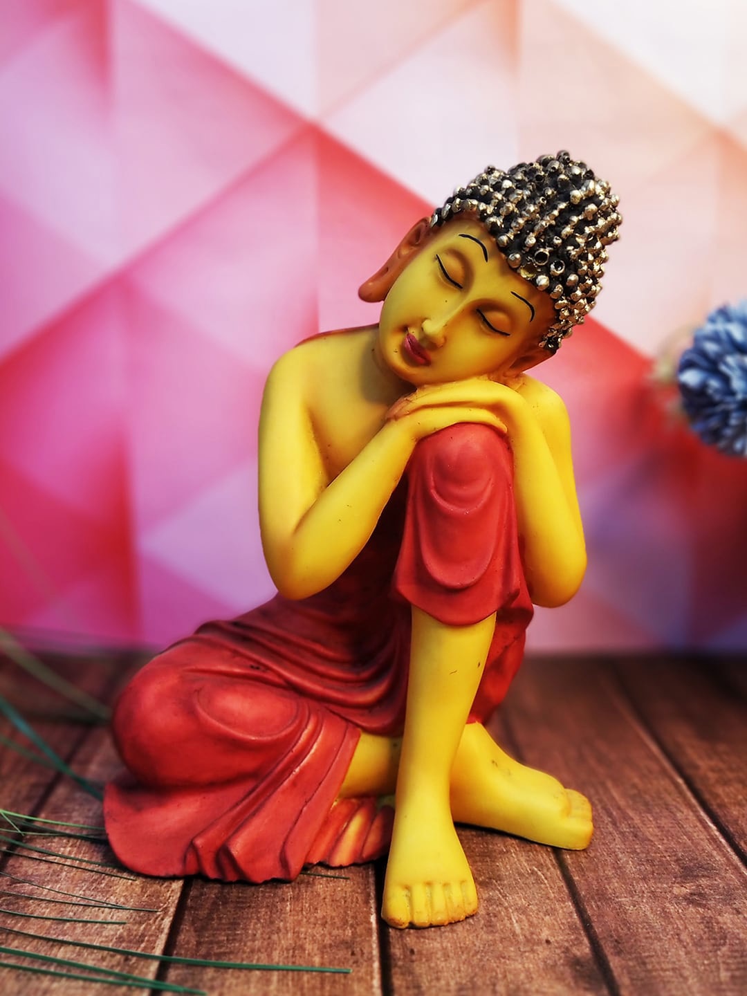 

WENS Red and Yellow Textured Polyresin Buddha Idol Showpiece