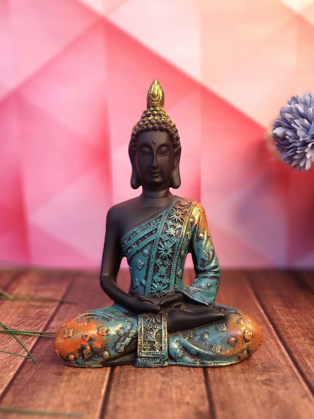 

WENS Grey & Turquoise Blue Thai Meditation Buddha Figurine Showpiece