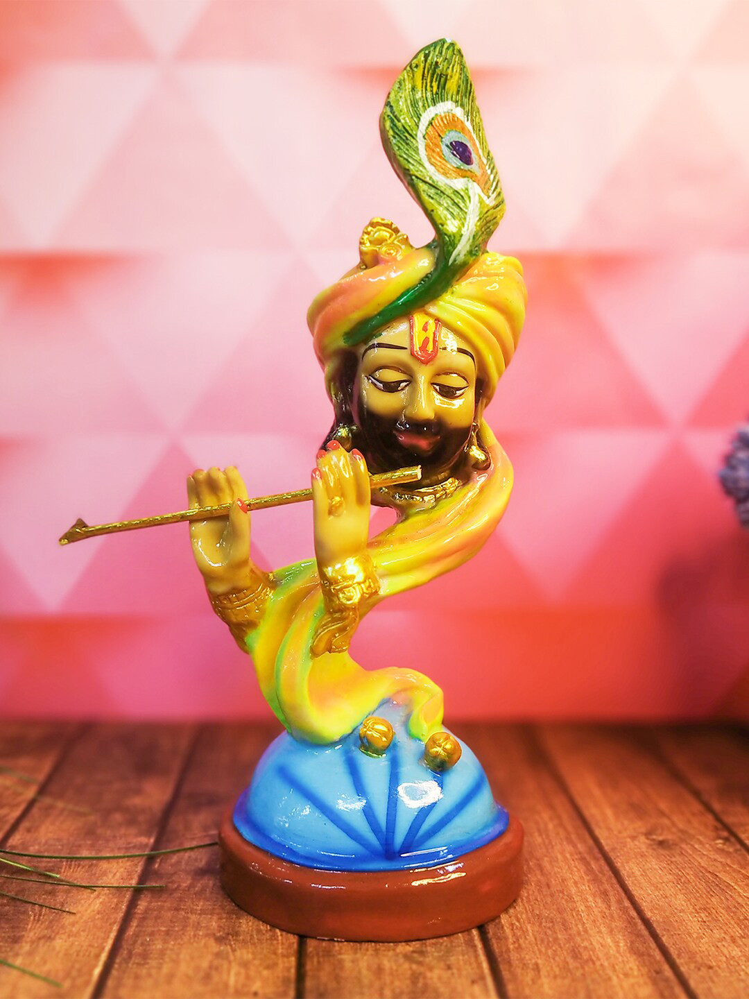 

WENS Yellow & Blue Khatu Shyam Playing Flute Figurine Showpiece