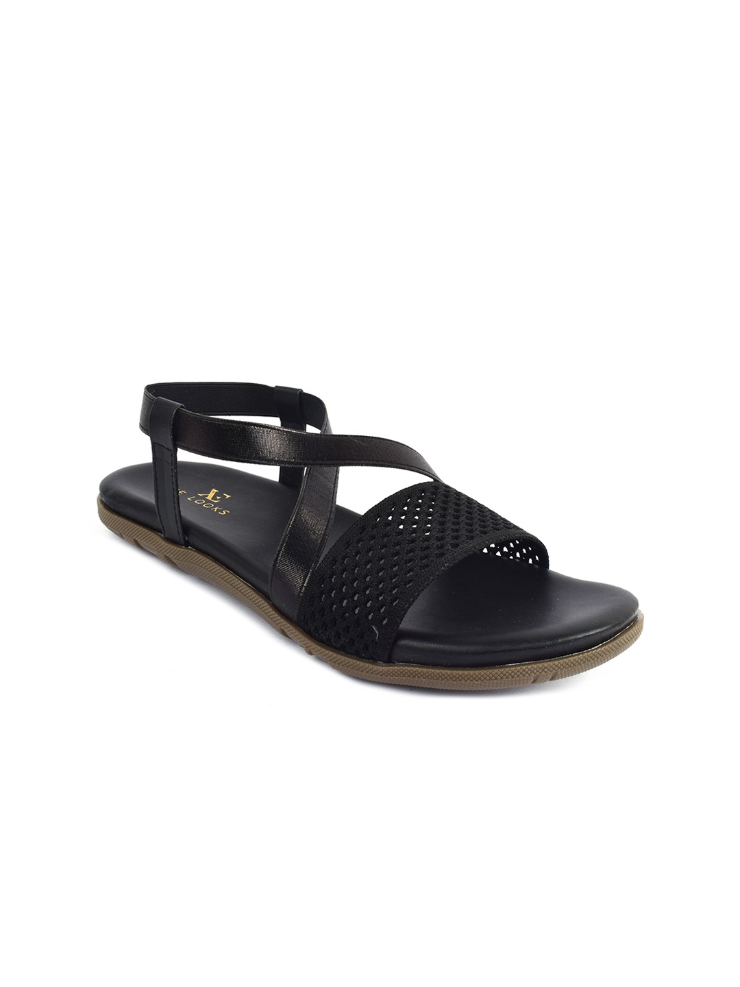 XE Looks Woven Design Open Toe Flats, Black