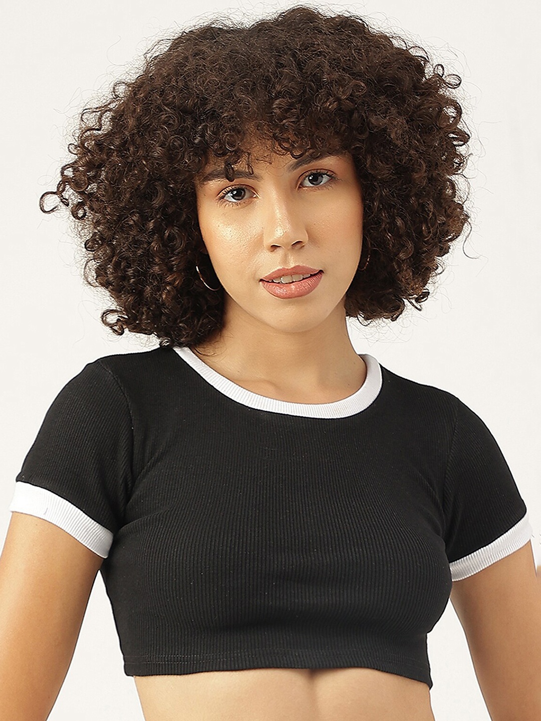 

AAHWAN Casual Cotton Crop Top, Black