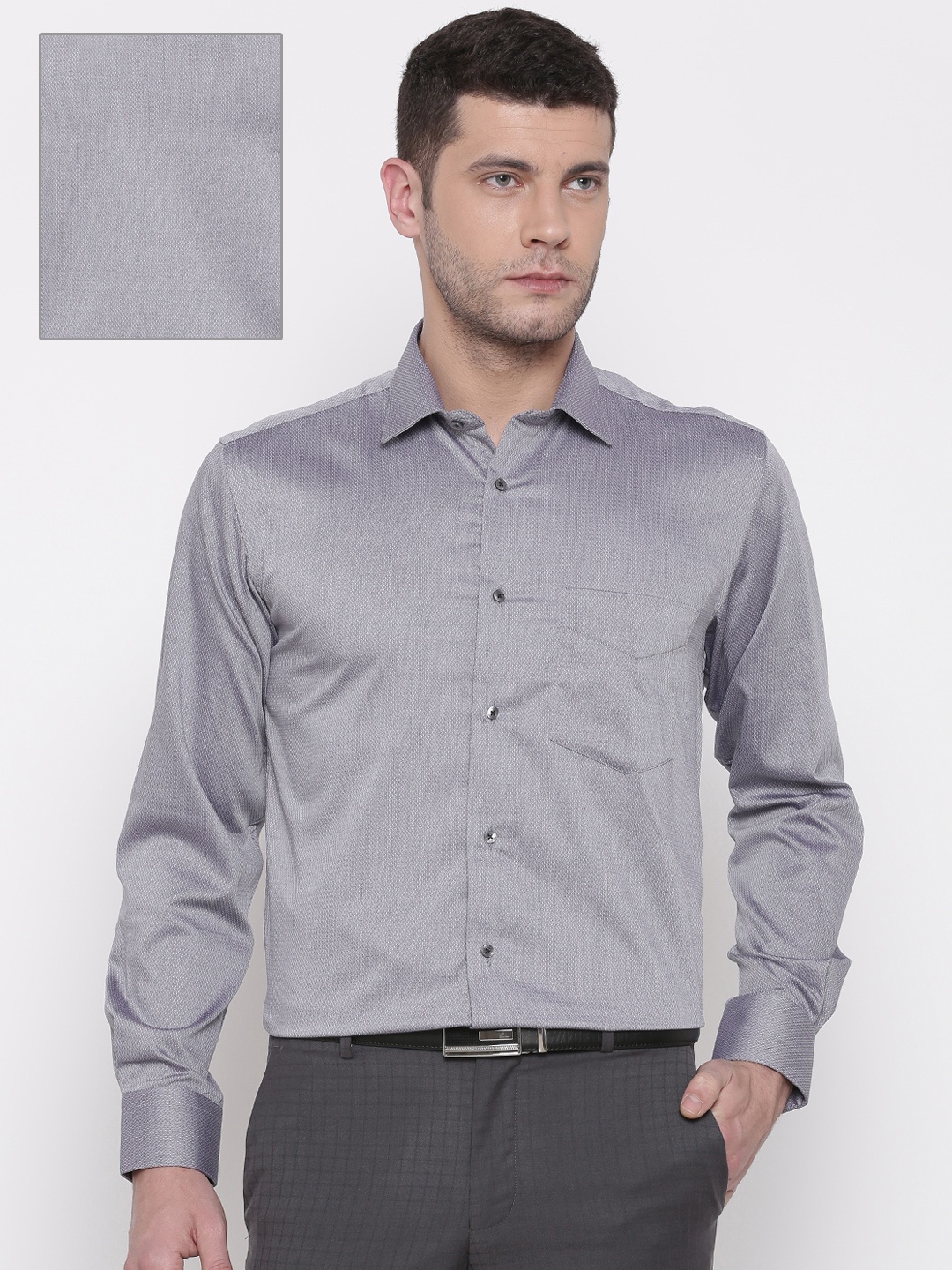 

Van Heusen Men Grey Smart Custom Fit Self Design Formal Shirt