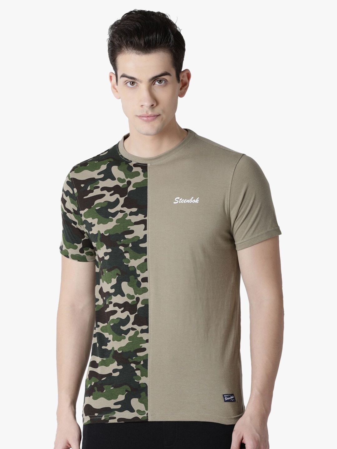 

Steenbok Camouflage Printed Pure Cotton T-shirt, Taupe