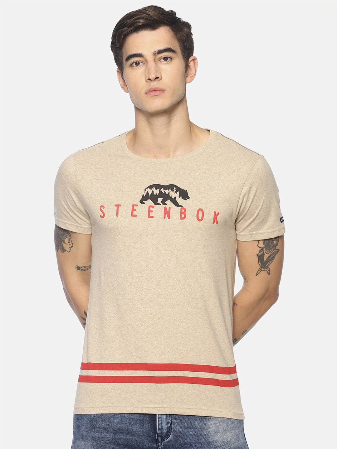 

Steenbok Typography Printed Pure Cotton T-shirt, Beige