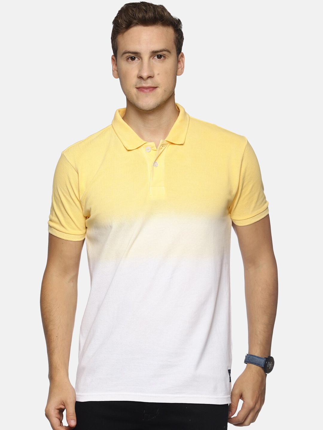 

Steenbok Polo Collar Colourblocked Cotton T-shirt, White