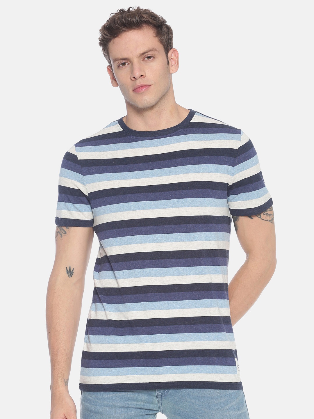 

Steenbok Men Purple Striped Pockets T-shirt