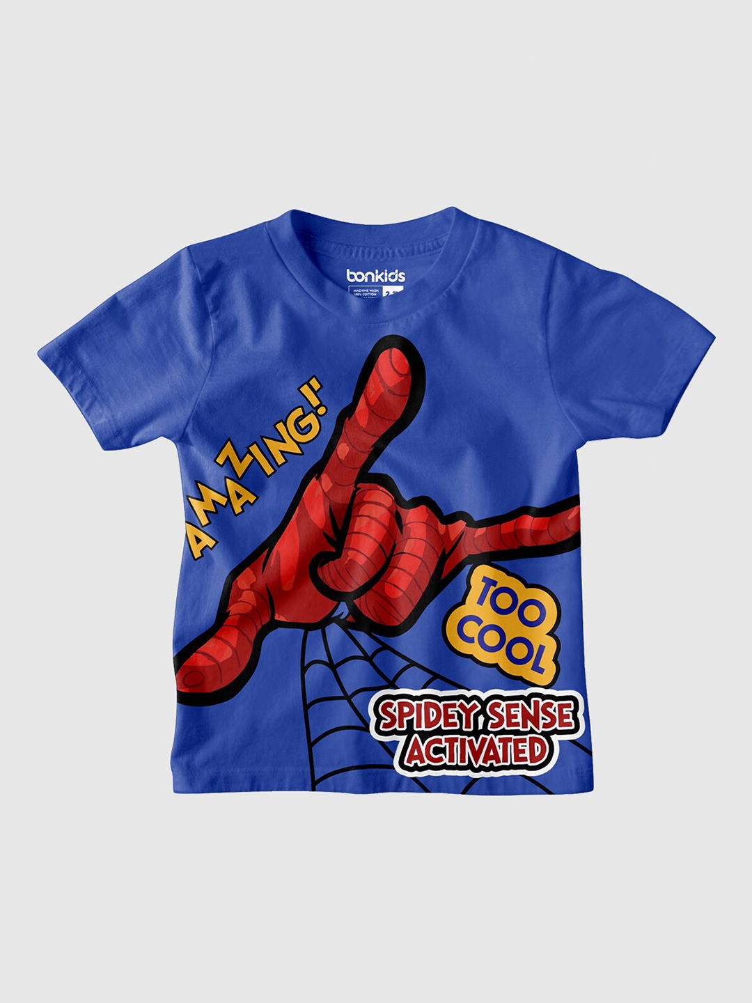 

BONKIDS Boys Graphic Spider-Man Printed Round Neck Cotton T-Shirt, Navy blue