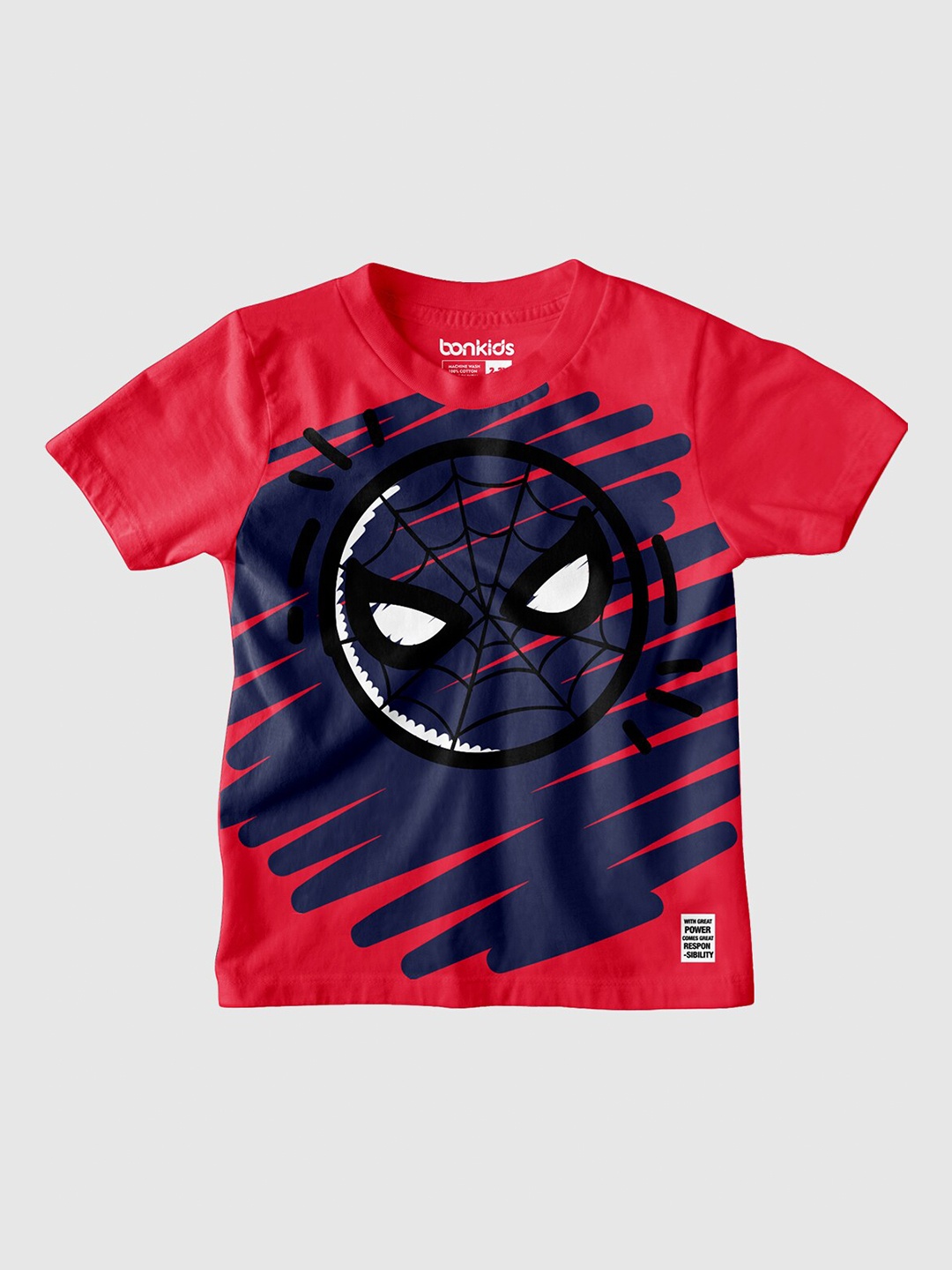 

BONKIDS Boys Graphic Spider-Man Printed Round Neck Cotton T-Shirt, Red